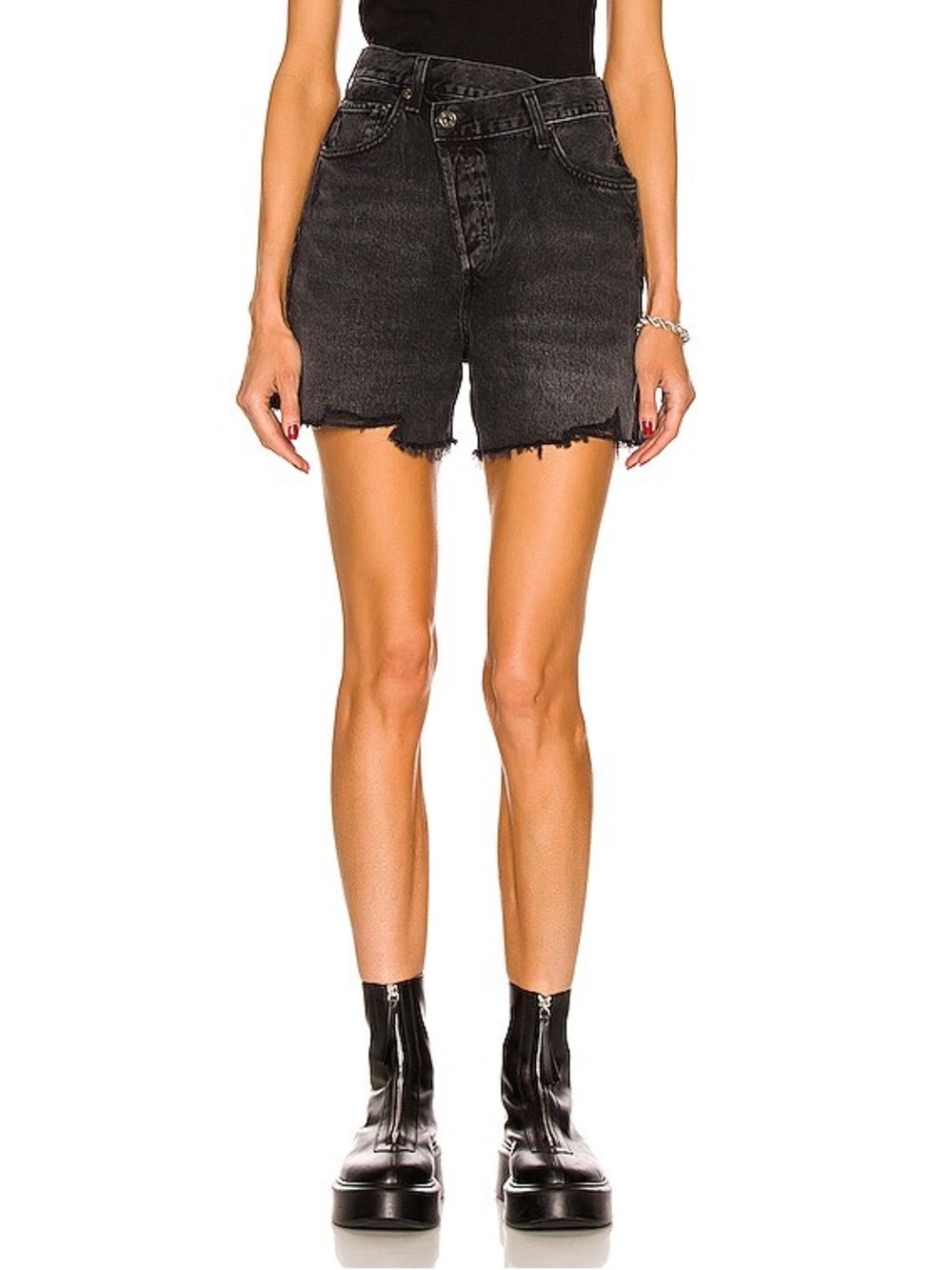Agolde Black High-Rise Crisscross Shorts 29